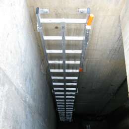 Well ladder with lifeline system and telescopic handle Well ladder with vertical lifeline and telescopic handle.